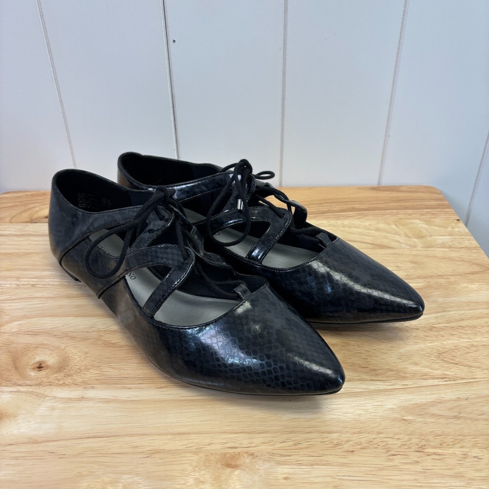 Christian Siriano Black Pointed Lace-Up Flats